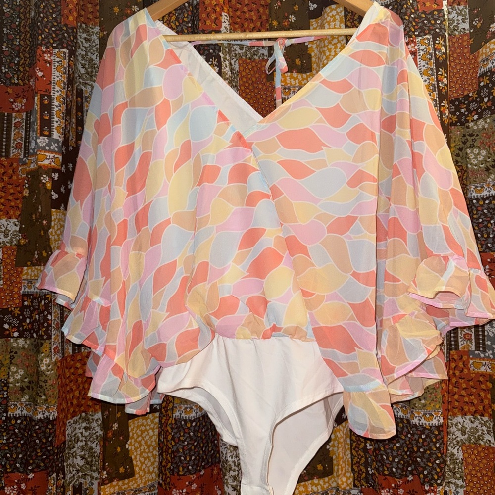 Pink Lily Pastel Geometric Blouse